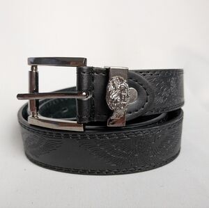 American Pride Black Leather Belt Size 44 With Eagles Pattern Bikercore